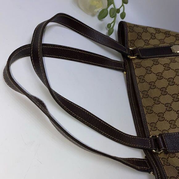 Authentic GUCCI GG Logo Canvas Leather Trim Tote - Picture 11 of 12